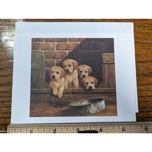 Vintage Cochrane Studios USA Yellow Golden Lab Puppy Dog Blank Greeting Card New